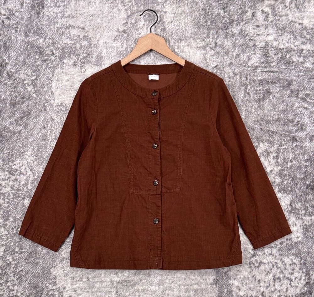 POETRY Top Small Womens Brown Corduroy Long Sleeve Boxy Button